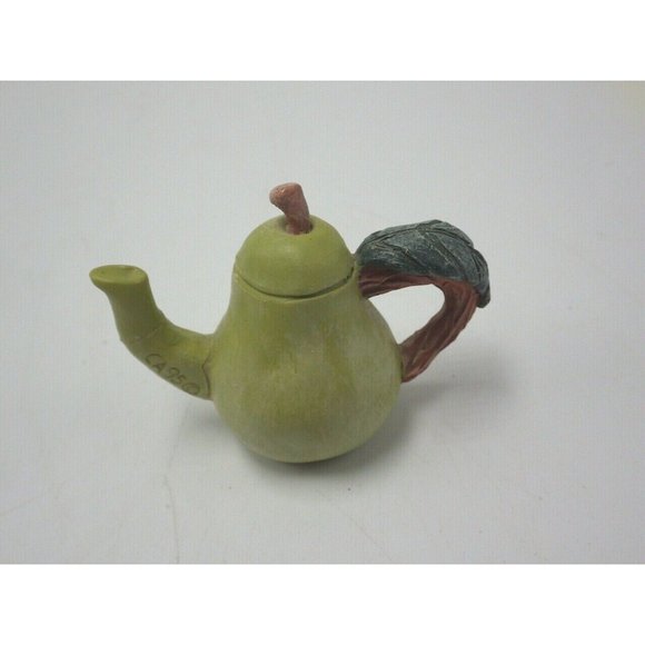 Green Teapot Leaf Handle Ornament Miniature CA 950 C - Picture 2 of 8
